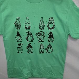Green Shirt with Gnome Print
